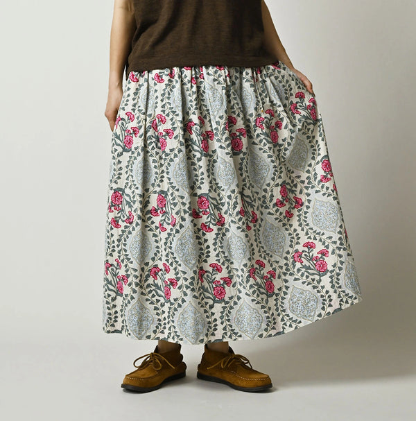 45R Saffron Block Print Easy Gathered Skirt