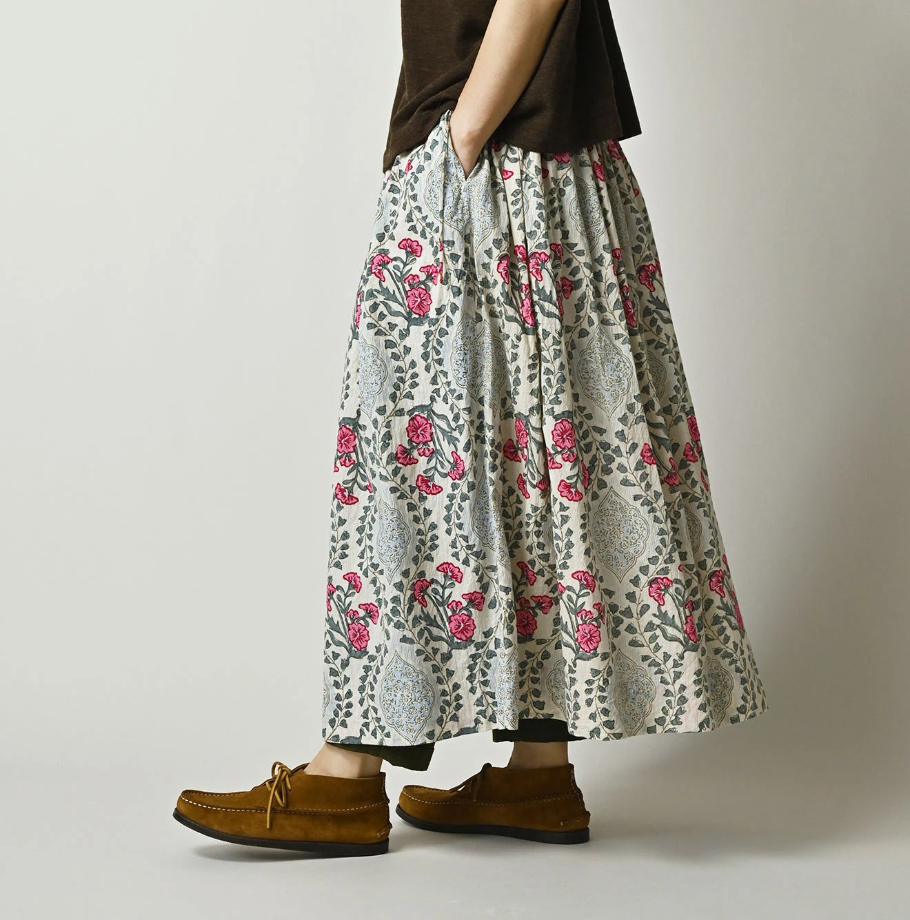 45R Saffron Block Print Easy Gathered Skirt - Image 5