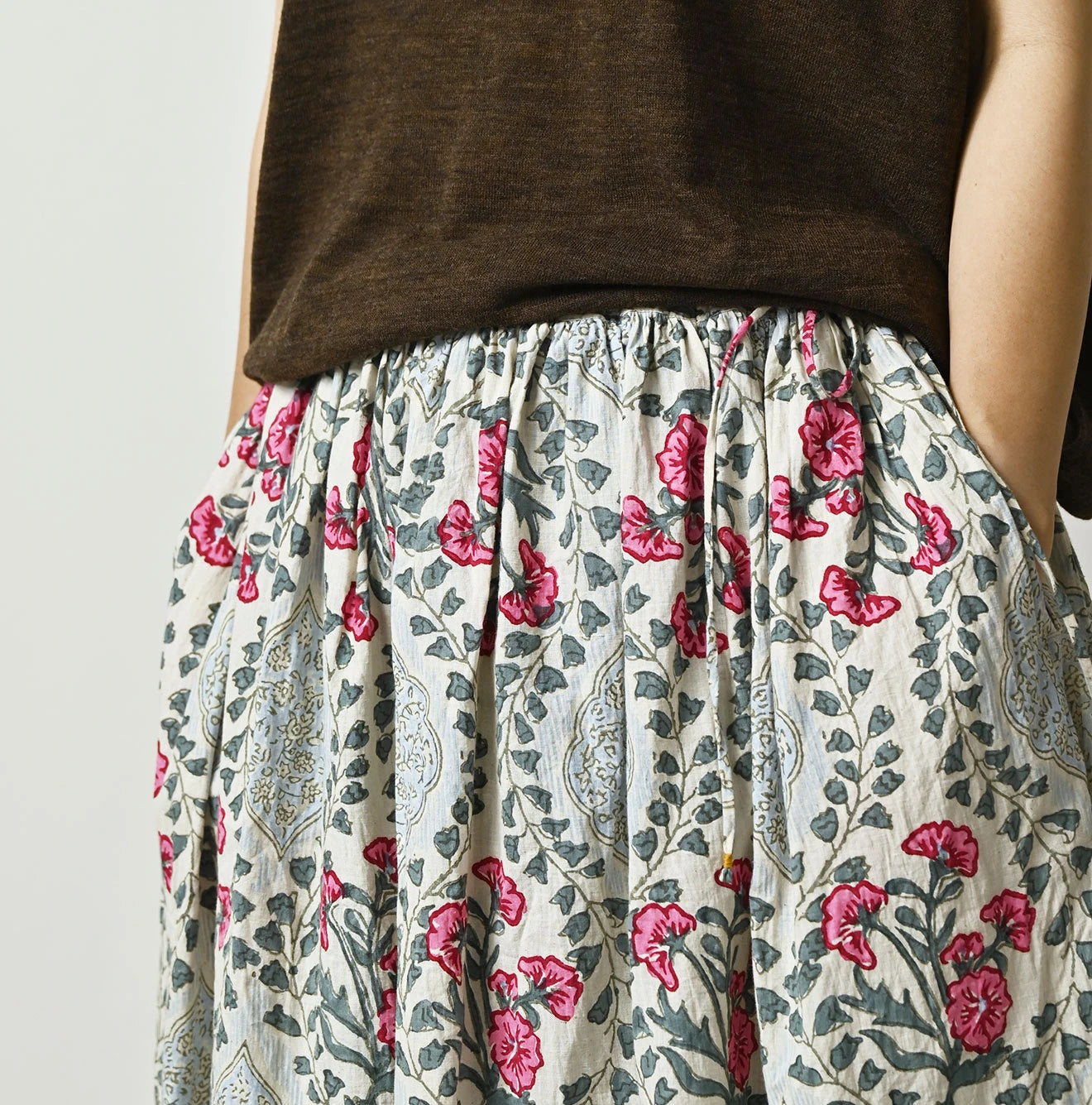 45R Saffron Block Print Easy Gathered Skirt - Image 7