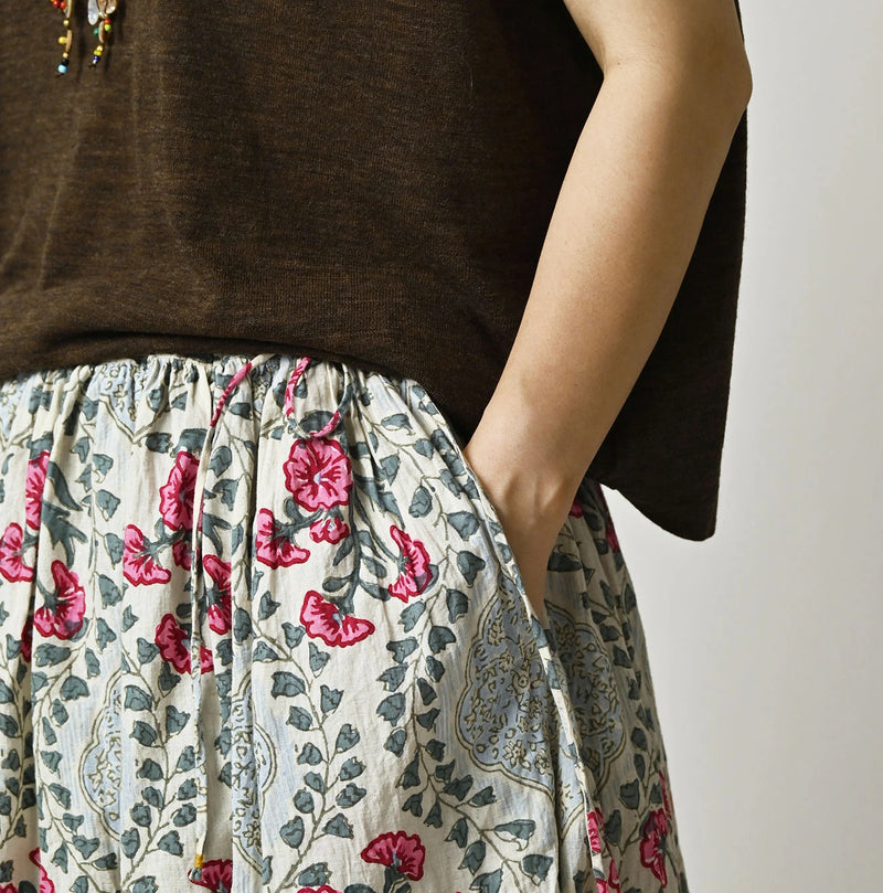 45R Saffron Block Print Easy Gathered Skirt - Image 8