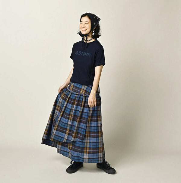 45R Ai Indigo Check Khadi Dobby Multi Skirt