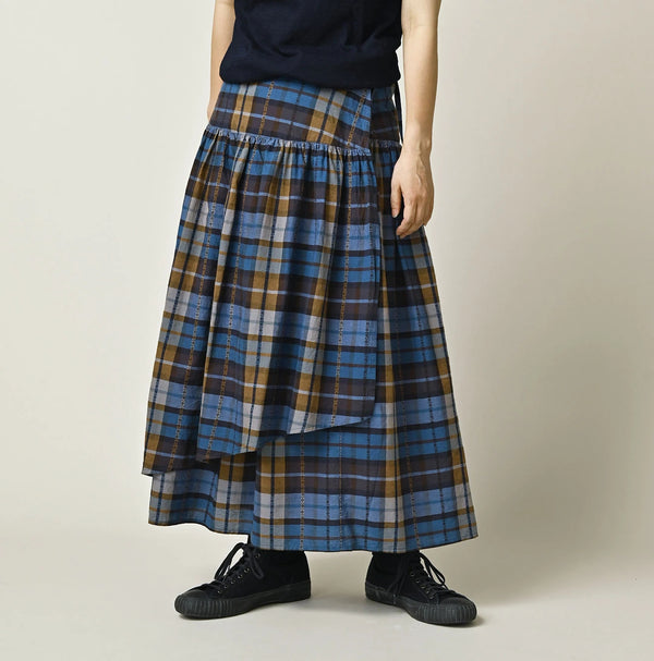 45R Ai Indigo Check Khadi Dobby Multi Skirt