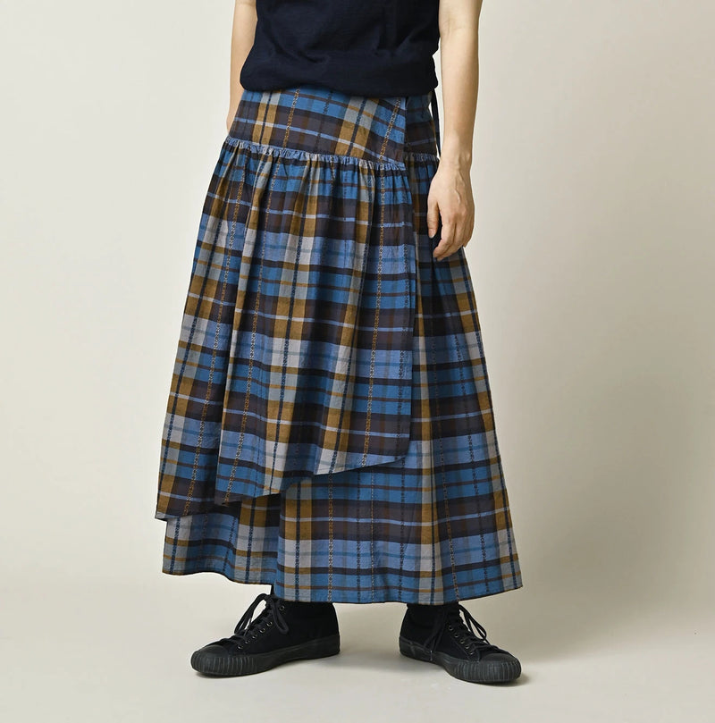 45R Ai Indigo Check Khadi Dobby Multi Skirt - Image 3