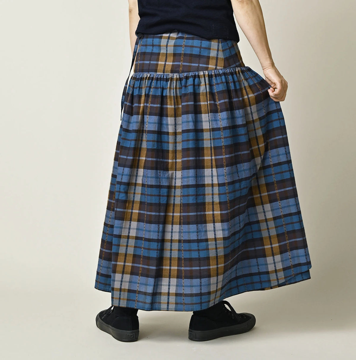 45R Ai Indigo Check Khadi Dobby Multi Skirt