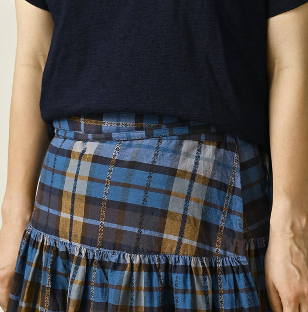 45R Ai Indigo Check Khadi Dobby Multi Skirt