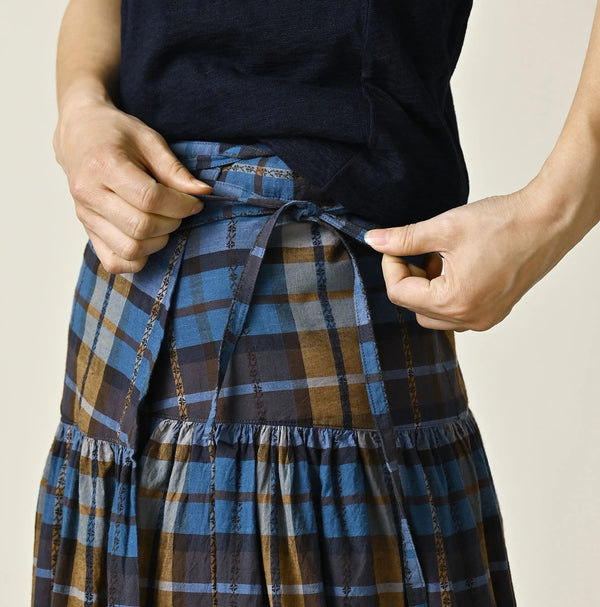 45R Ai Indigo Check Khadi Dobby Multi Skirt