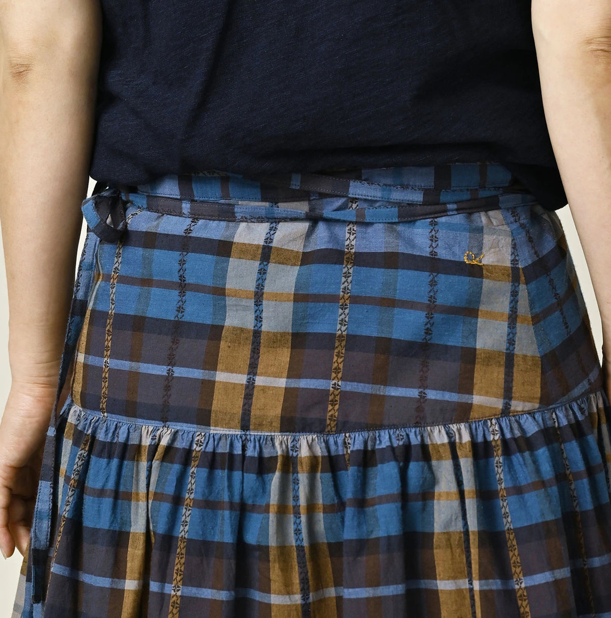 45R Ai Indigo Check Khadi Dobby Multi Skirt