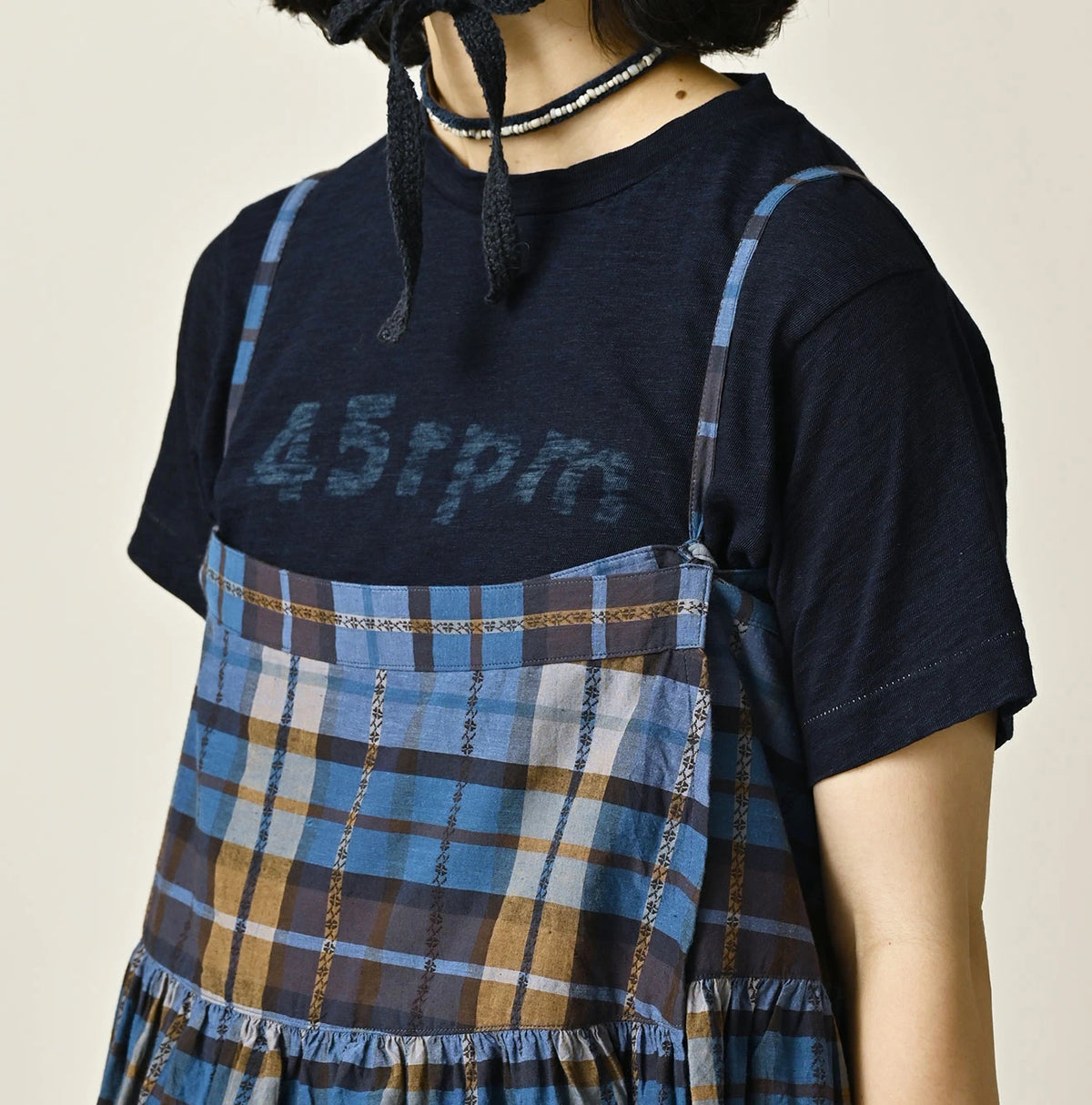 45R Ai Indigo Check Khadi Dobby Multi Skirt