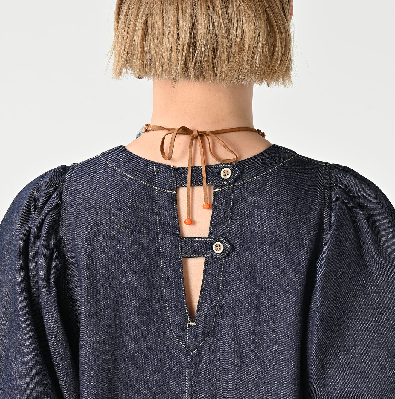 45R 45 Petit Denim Puff Sleeve Dress