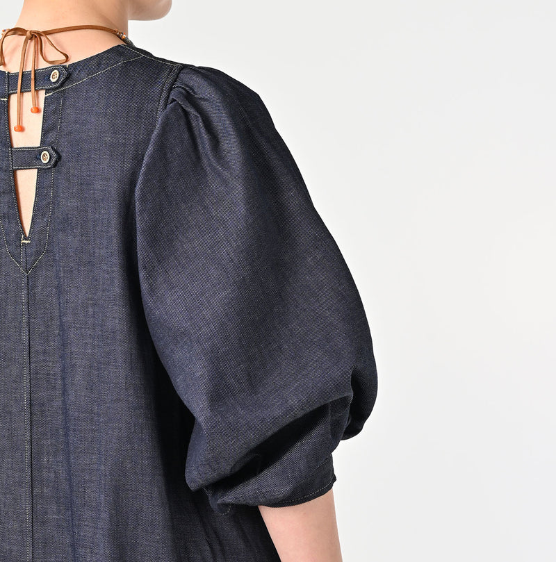 45R 45 Petit Denim Puff Sleeve Dress