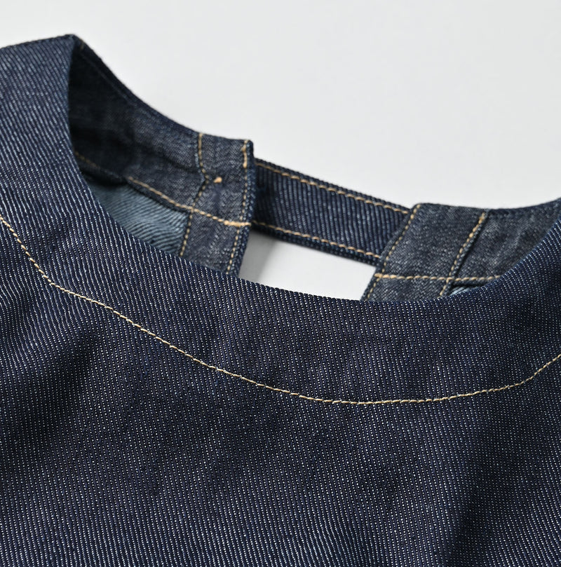 45R 45 Petit Denim Puff Sleeve Dress