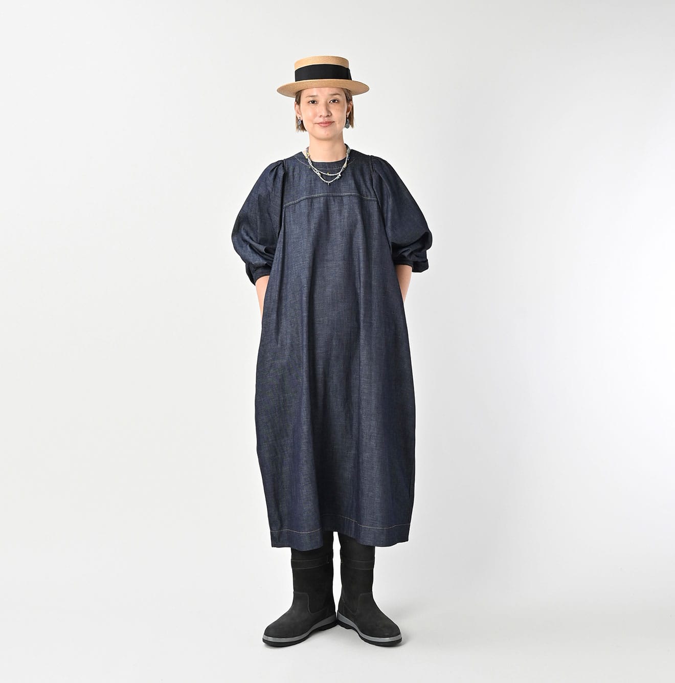 45R 45 Petit Denim Puff Sleeve Dress