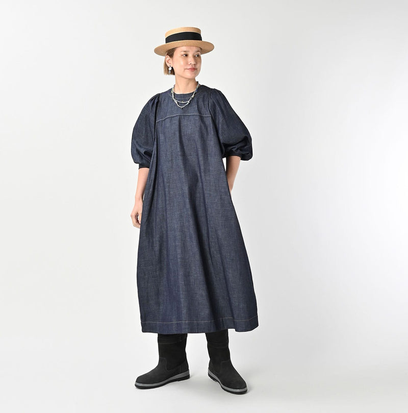 45R 45 Petit Denim Puff Sleeve Dress