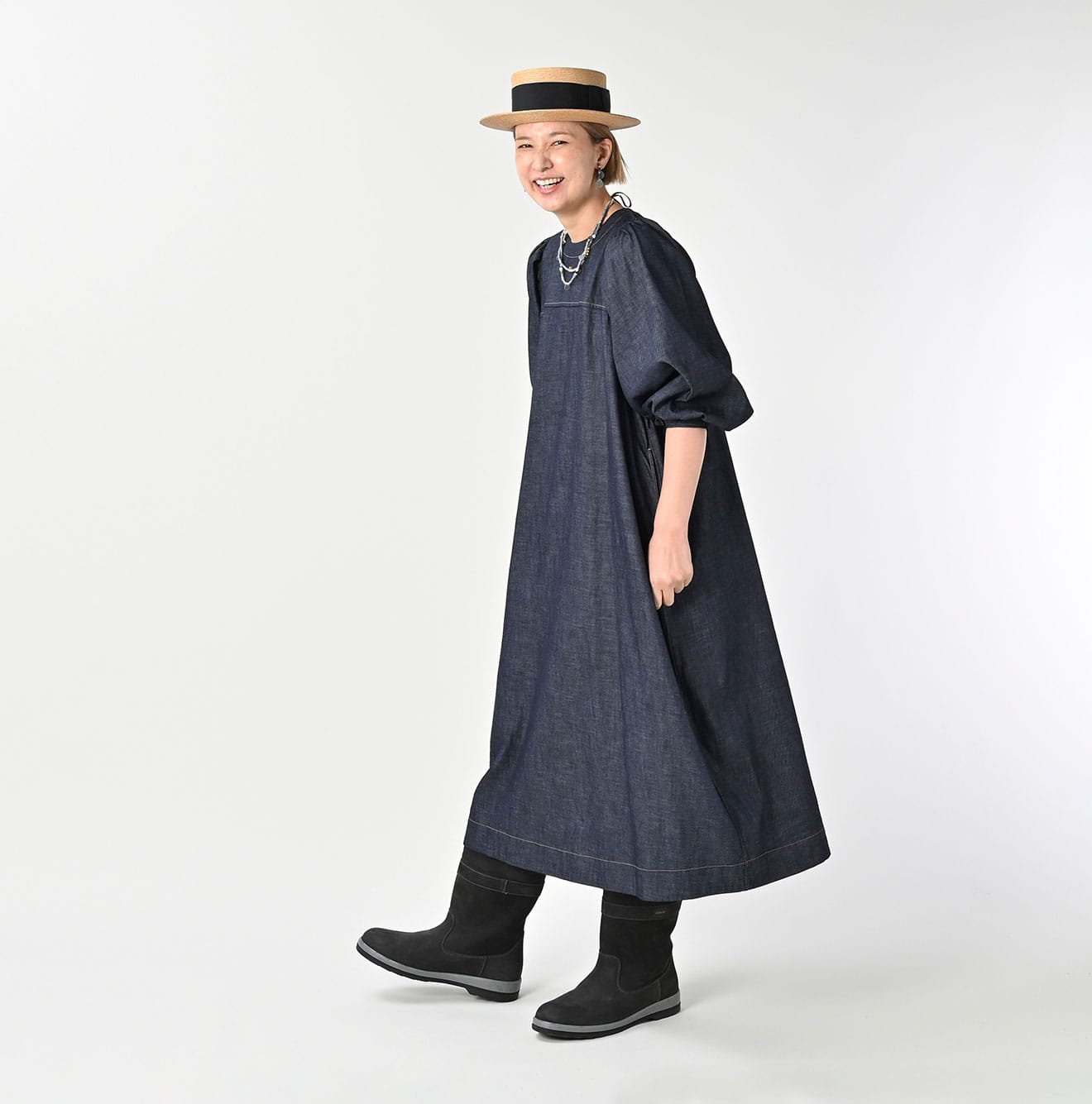 45R 45 Petit Denim Puff Sleeve Dress