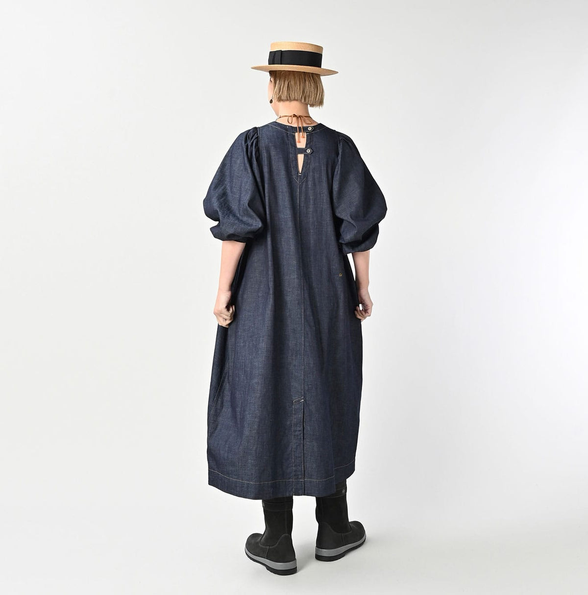 45R 45 Petit Denim Puff Sleeve Dress