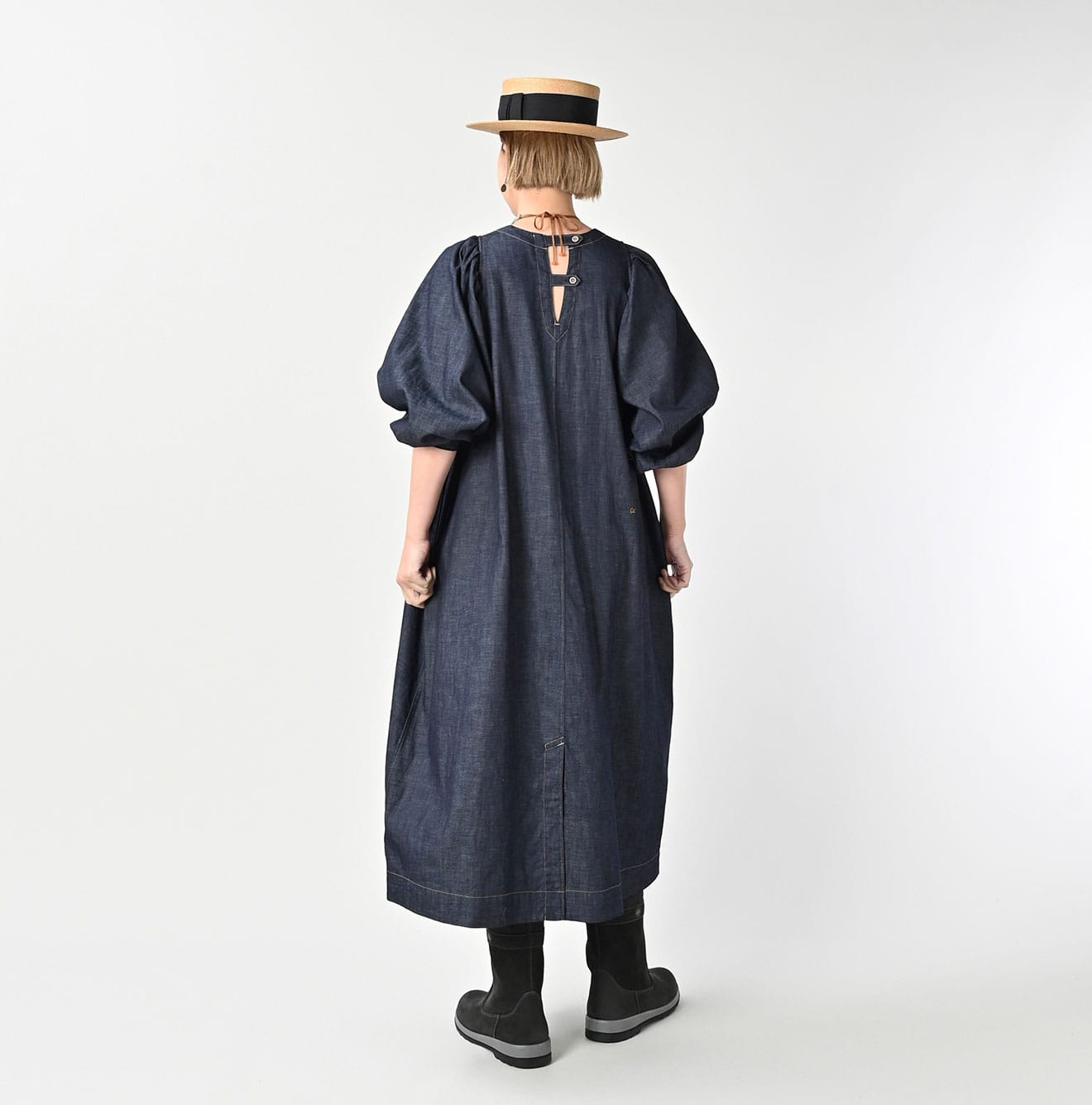45R 45 Petit Denim Puff Sleeve Dress