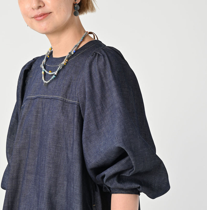 45R 45 Petit Denim Puff Sleeve Dress