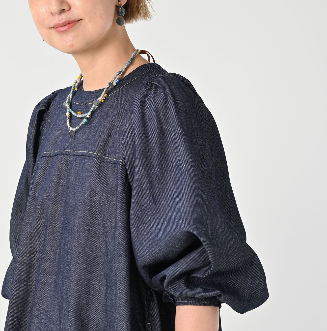 45R 45 Petit Denim Puff Sleeve Dress