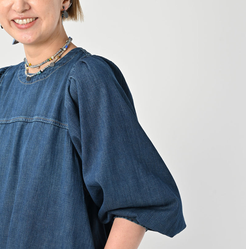 45R 45 Petit Denim Puff Sleeve Dress