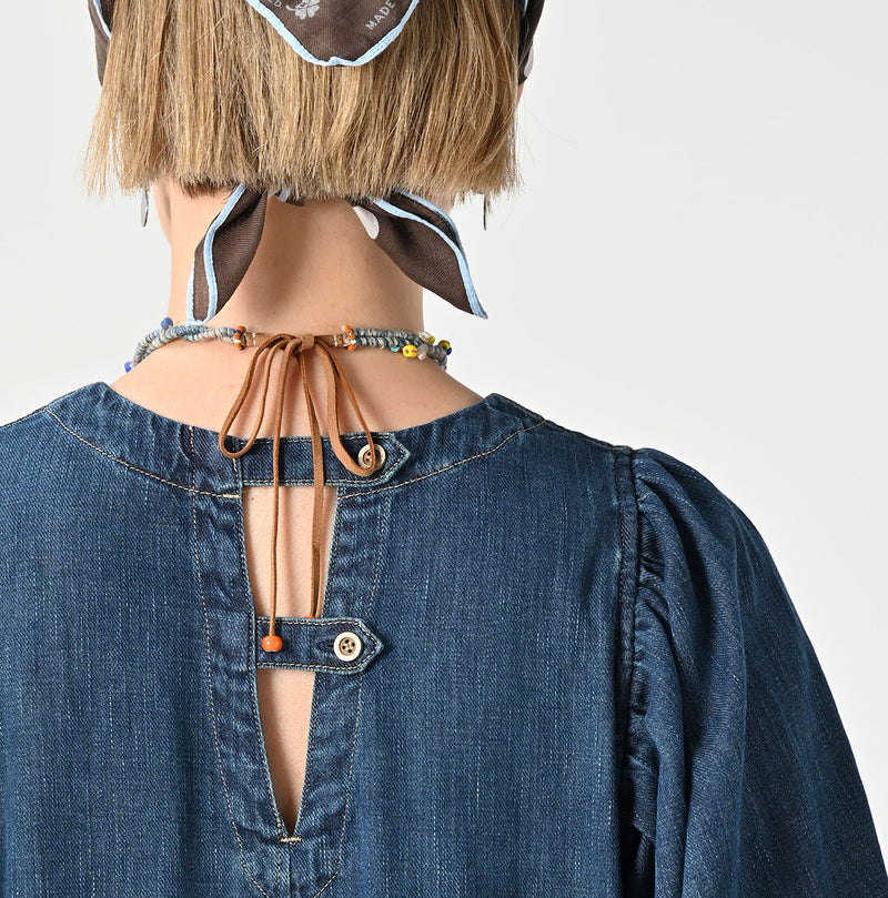 45R 45 Petit Denim Puff Sleeve Dress