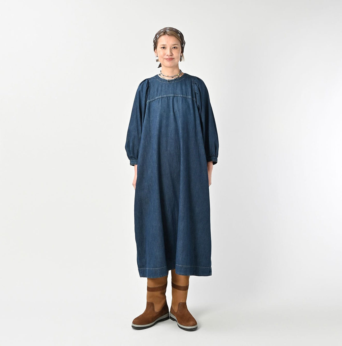 45R 45 Petit Denim Puff Sleeve Dress