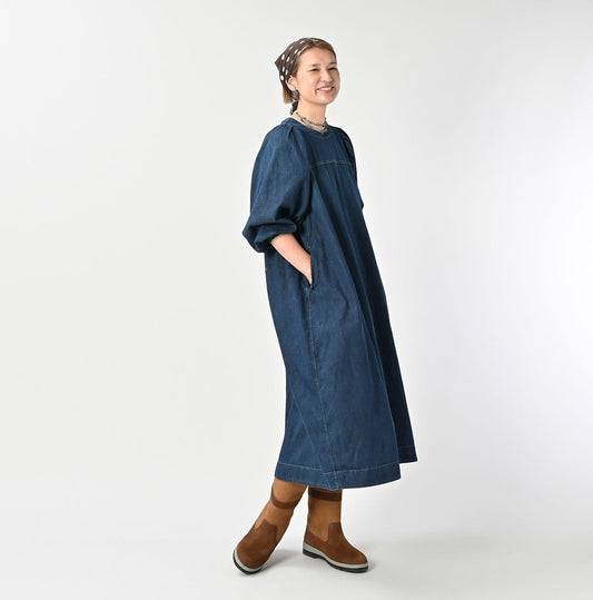 45R 45 Petit Denim Puff Sleeve Dress