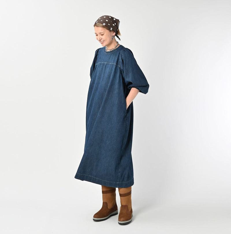45R 45 Petit Denim Puff Sleeve Dress