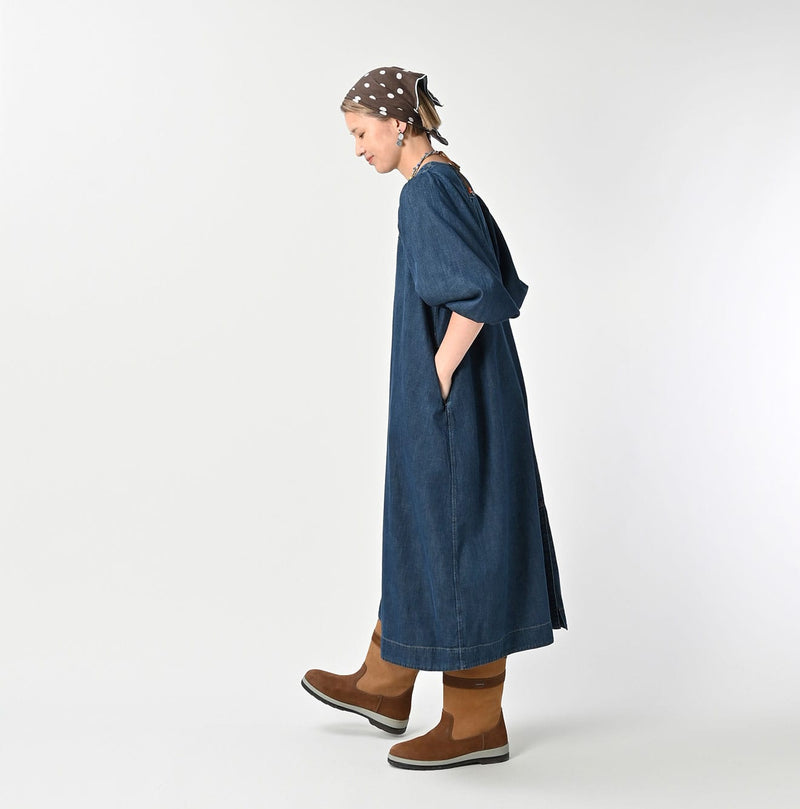 45R 45 Petit Denim Puff Sleeve Dress