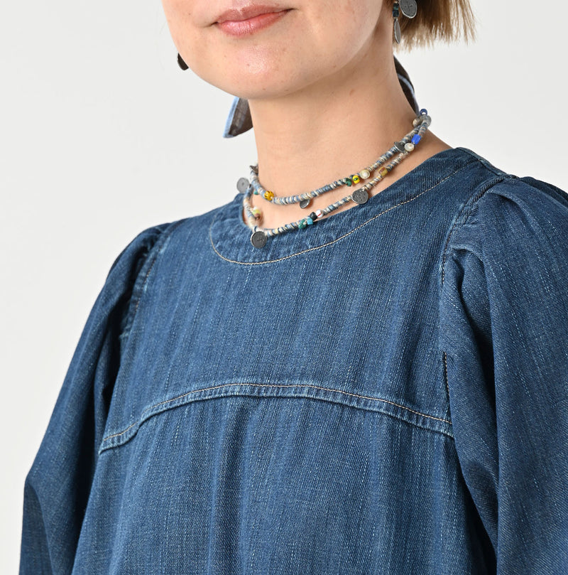 45R 45 Petit Denim Puff Sleeve Dress