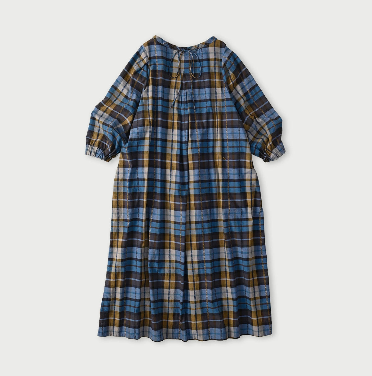 45R Ai Indigo Check Khadi Dobby Tuck Dress