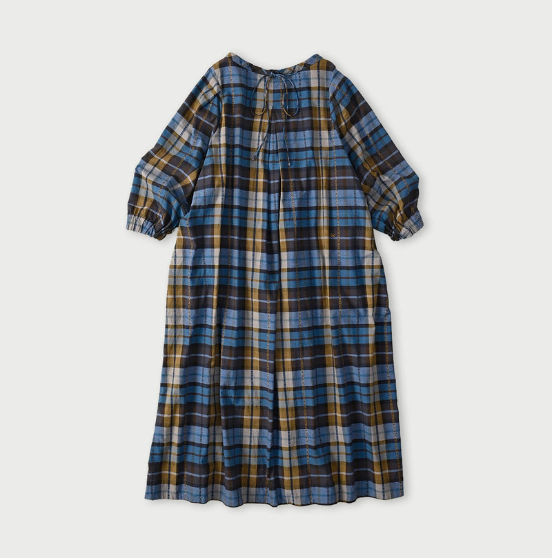 45R Ai Indigo Check Khadi Dobby Tuck Dress - Image 13