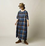 45R Ai Indigo Check Khadi Dobby Tuck Dress