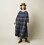 45R Ai Indigo Check Khadi Dobby Tuck Dress