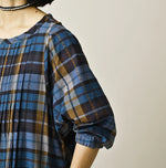 45R Ai Indigo Check Khadi Dobby Tuck Dress