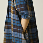 45R Ai Indigo Check Khadi Dobby Tuck Dress