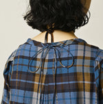 45R Ai Indigo Check Khadi Dobby Tuck Dress