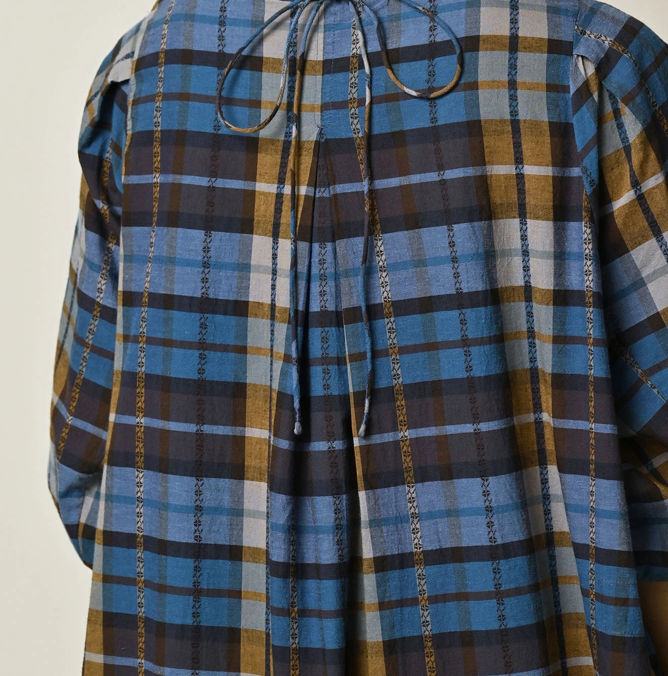 45R Ai Indigo Check Khadi Dobby Tuck Dress - Image 11