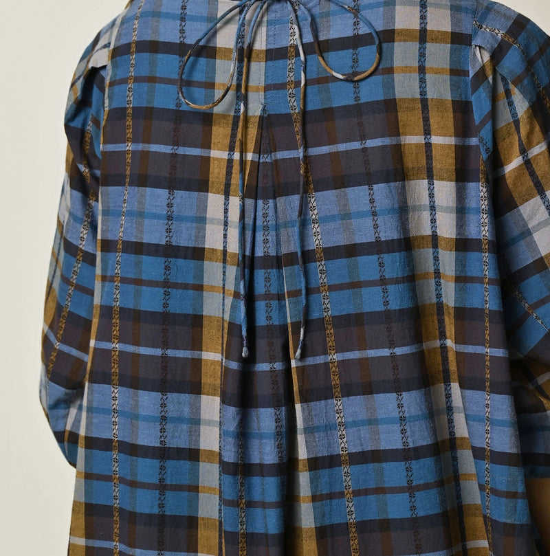 45R Ai Indigo Check Khadi Dobby Tuck Dress - Image 11