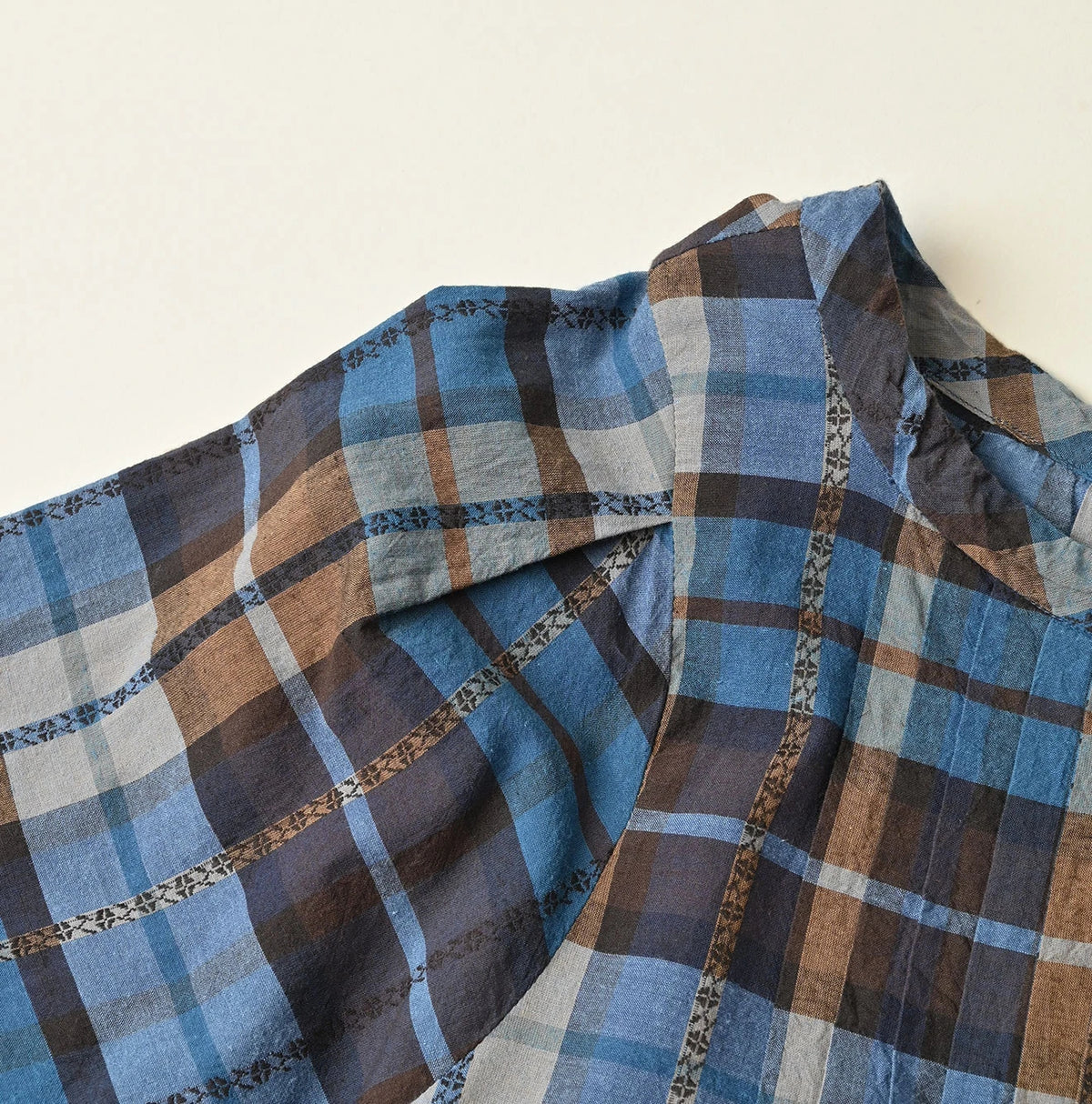 45R Ai Indigo Check Khadi Dobby Tuck Dress