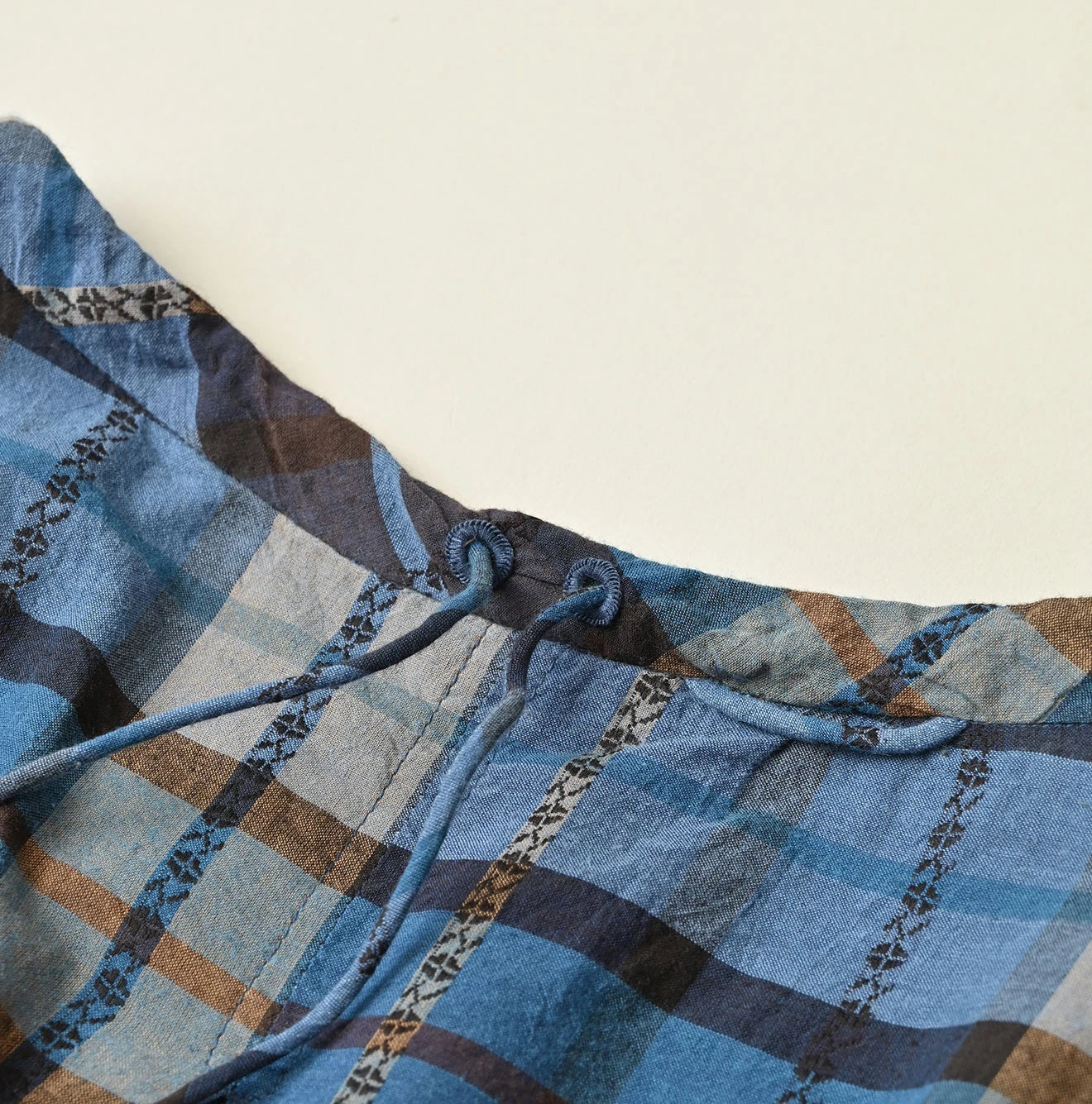 45R Ai Indigo Check Khadi Dobby Tuck Dress - Image 17