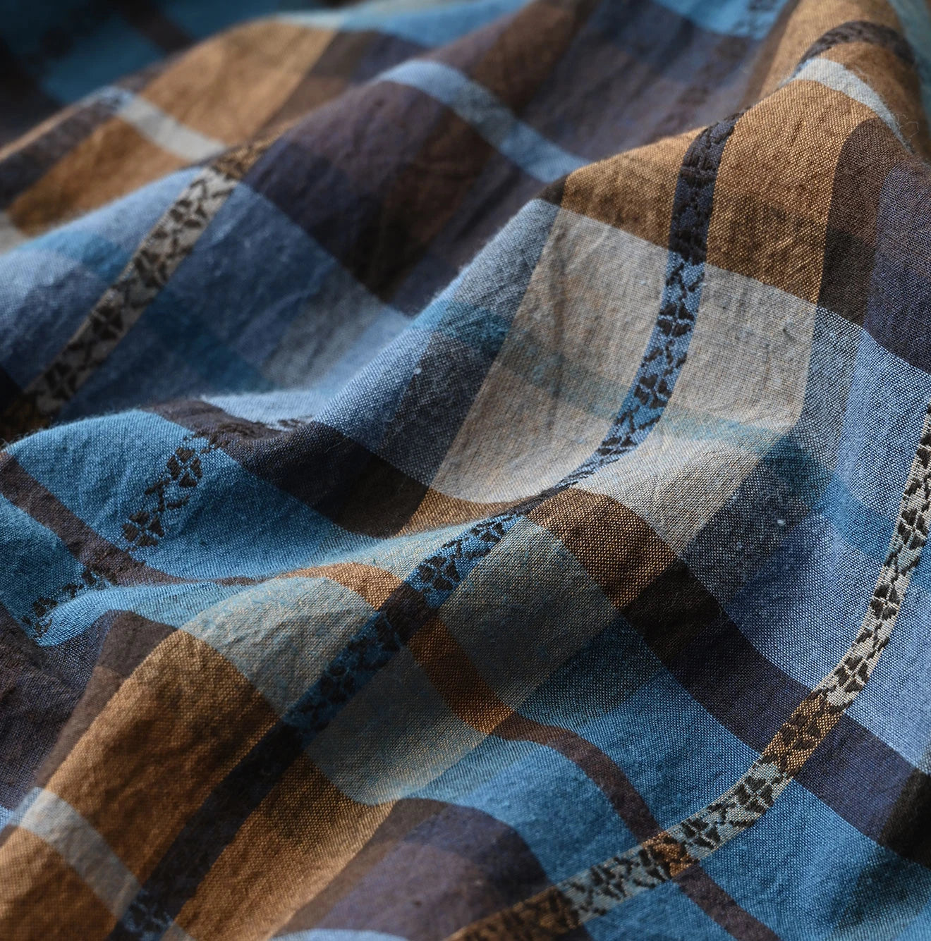45R Ai Indigo Check Khadi Dobby Tuck Dress