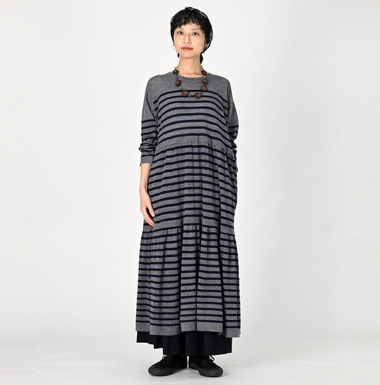 Basque Tenjiku Stripe Tiered Dress - 45R by 45rpm studio