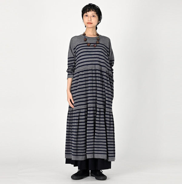 Basque Tenjiku Stripe Tiered Dress - 45R by 45rpm studio