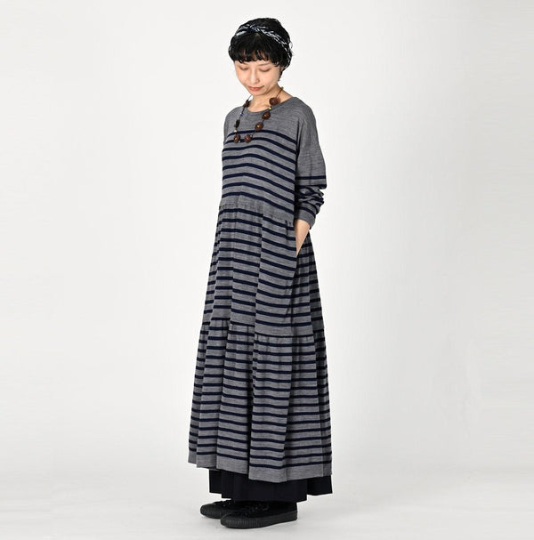 Basque Tenjiku Stripe Tiered Dress - 45R by 45rpm studio