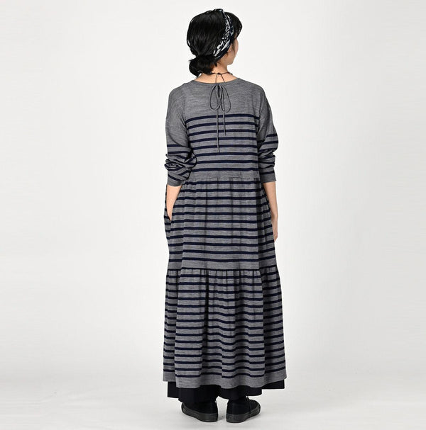 Basque Tenjiku Stripe Tiered Dress - 45R by 45rpm studio