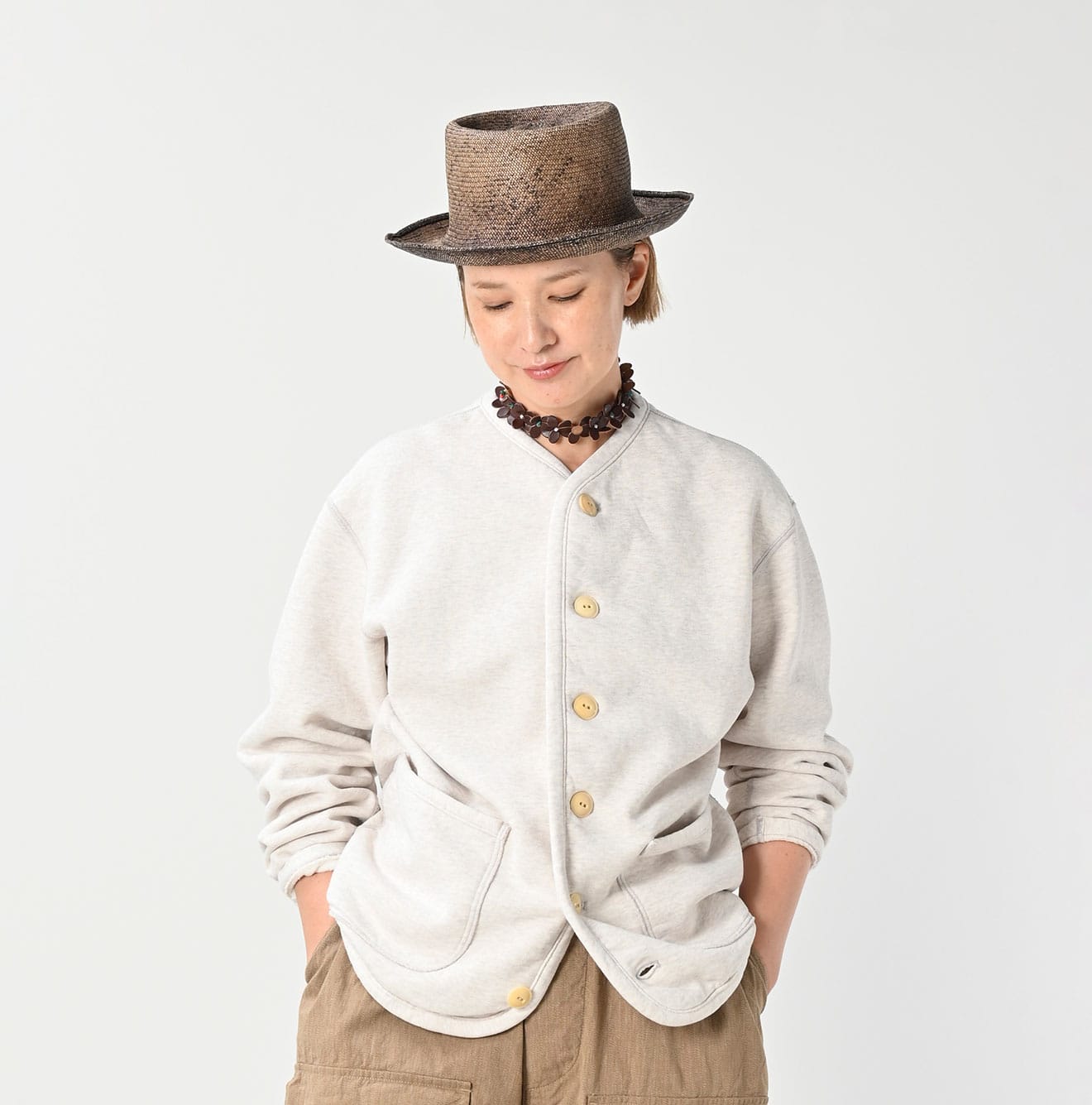 極美品★45R コットンカーディガン ギマ908KNITTY CARDIGAN 45R 45Rpm Guima 908Knitty Cardigan 3/Brown Tops, Front