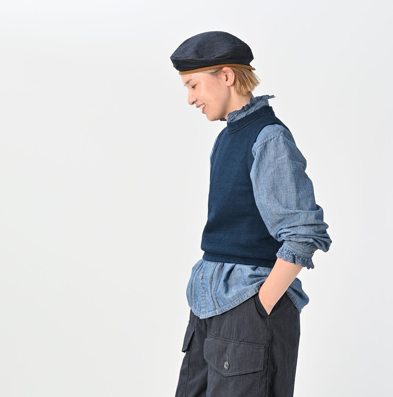 45R Indigo Cotton Fleece Vest
