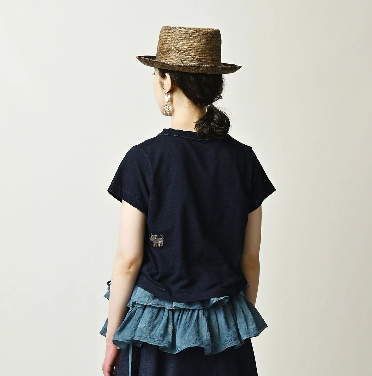 45R Indigo Donkey Logo Embroidery Chibi Hime T-shirt