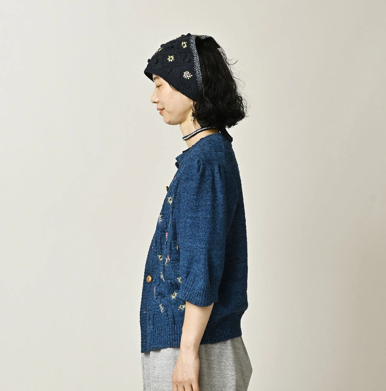 45R★フラワーモチーフ　ニット カーディガン　ボレロ　インディゴ Indigo Bonbon Flower Bolero | 45R Official Online Store – 45R GLOBAL