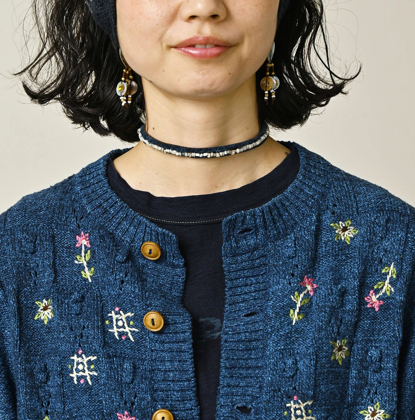 45R★フラワーモチーフ　ニット カーディガン　ボレロ　インディゴ Indigo Bonbon Flower Bolero | 45R Official Online Store – 45R GLOBAL